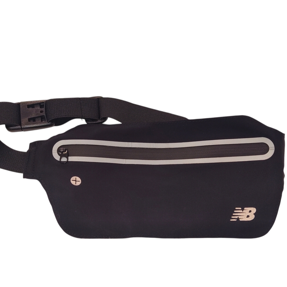 New Balance Running Belt Black Gray Adjustable Size 1 Zip Pocket Unisex Adults